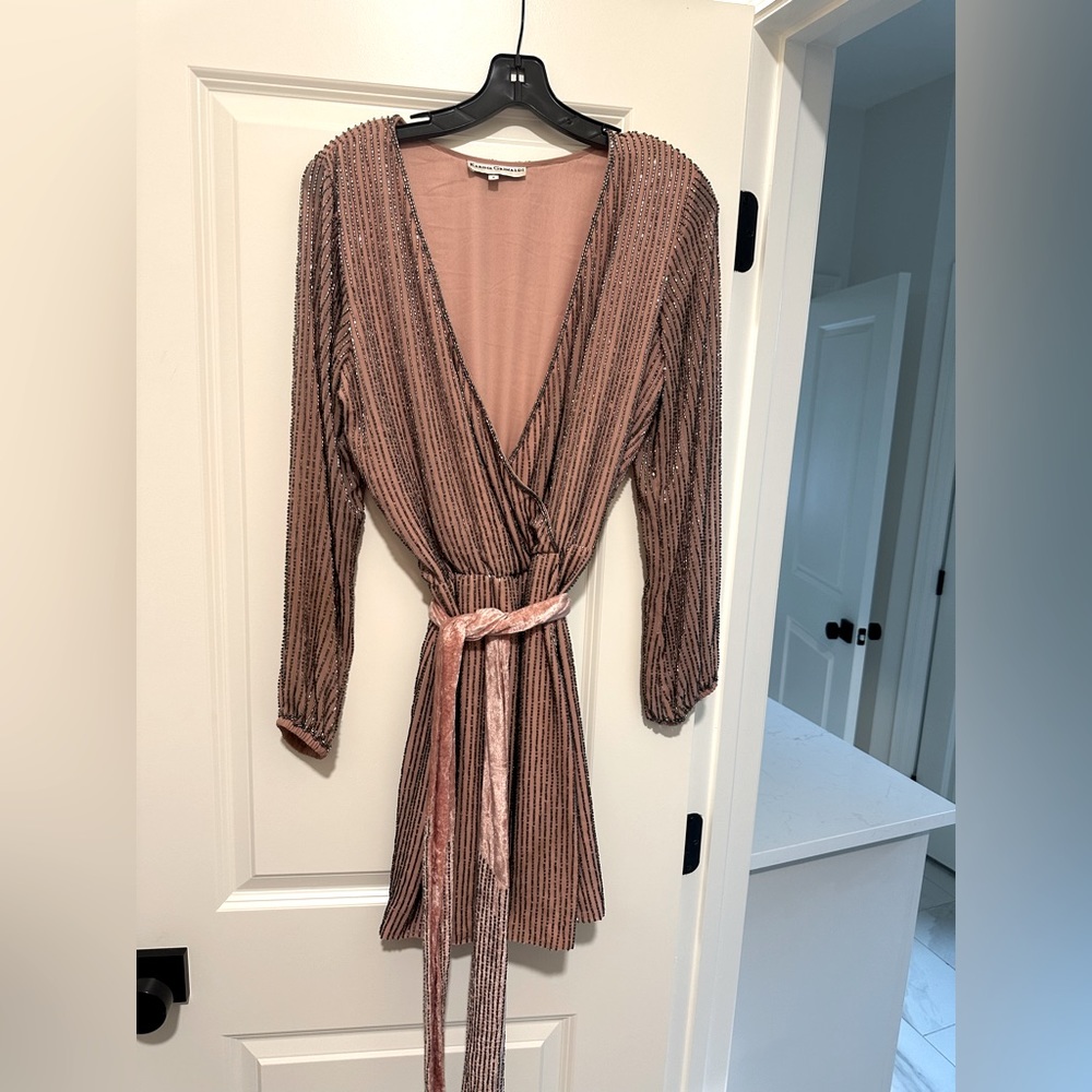 Karina Grimaldi beaded peach dress
